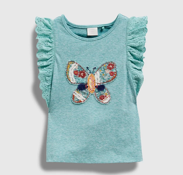 
Летние рубашки для девочек с рукавами-бабочками и вышивкой 