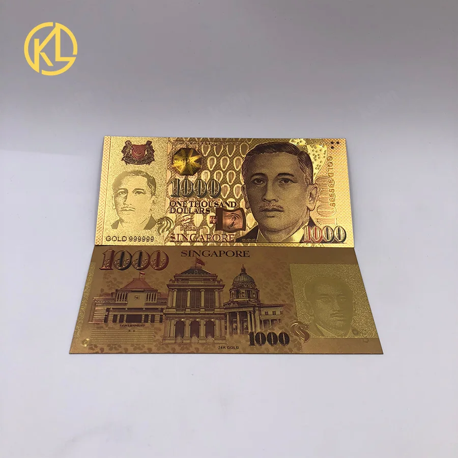S $1000シンガポールドルゴールド紙幣プラスチックマネー金箔
