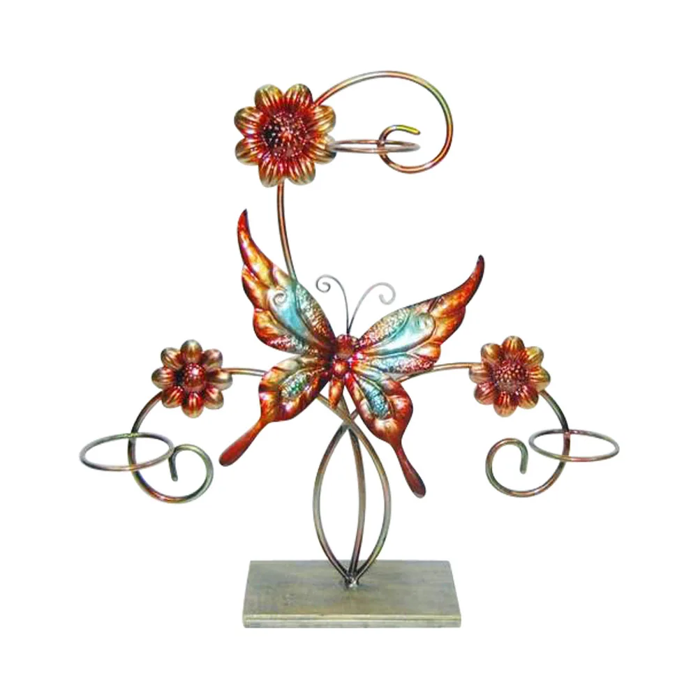 metal butterfly shape tea light candle holder designs with 3 flowers