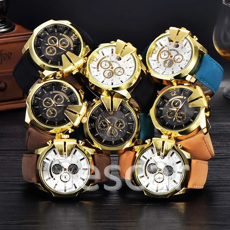 Xinew-0201 Big Round Dial Man Leather Strap Gold Black Case Sport Xinew  Casual Watch For Man - Buy Xinew Watch,Leather Watch,Men Watch Product on  Alibaba.com
