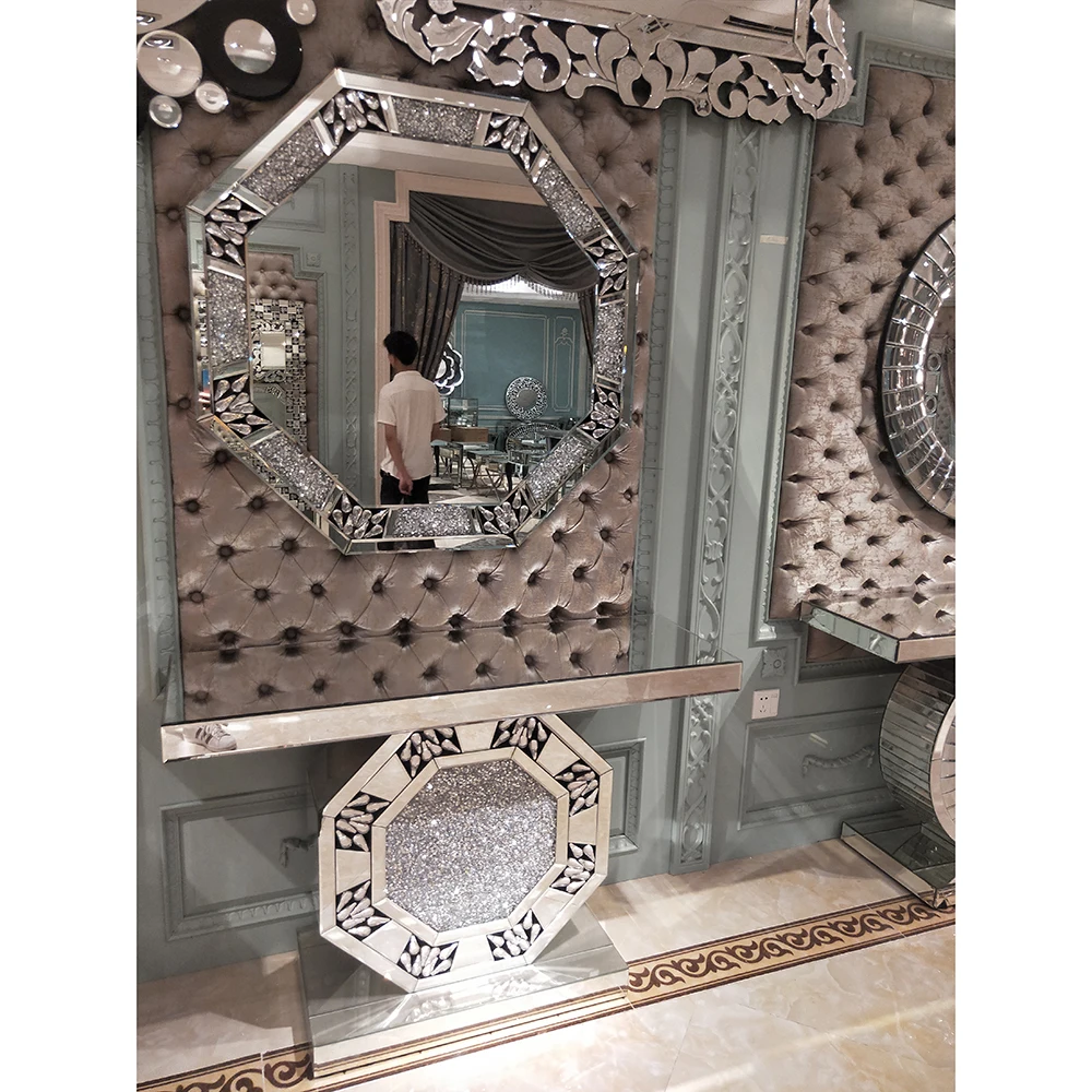 Penjualan Laris Meja Konsol Berlian Kristal Hancur Dengan Cermin Buy Hot Sales Crystal Crushed Diamond Console Table With Mirror