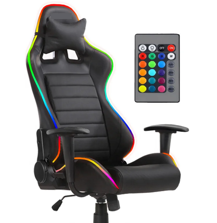 WS08 In stock hot sale RGB LED light gaming chair OEM stocked race racing office gaming chair LED light RGB speaker choiceable