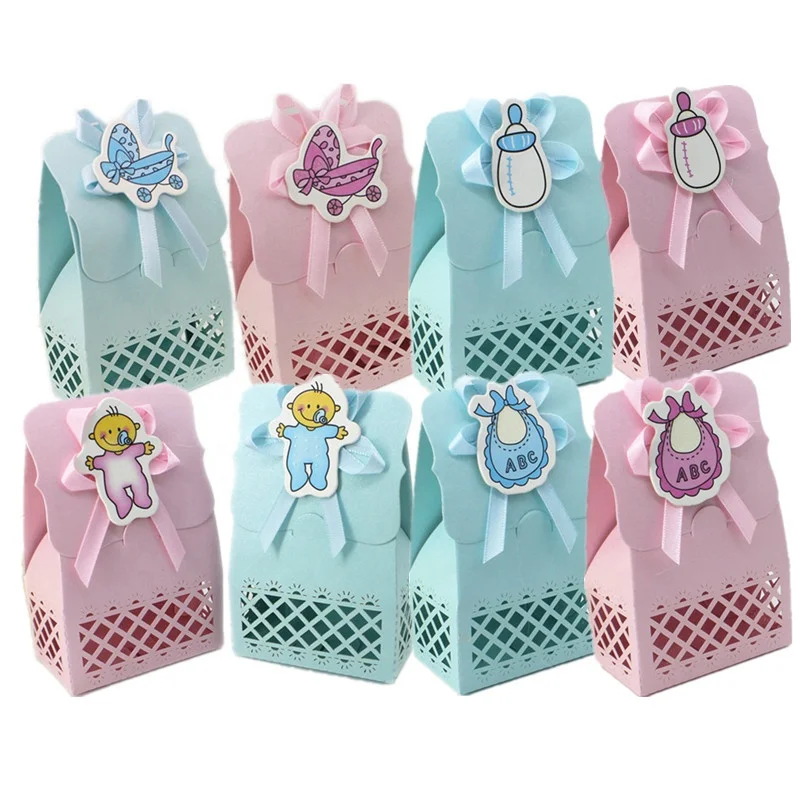 24pcs Pink Blue Paper Candy Bags Sweets Gift Boxes for Baby Shower Favors 