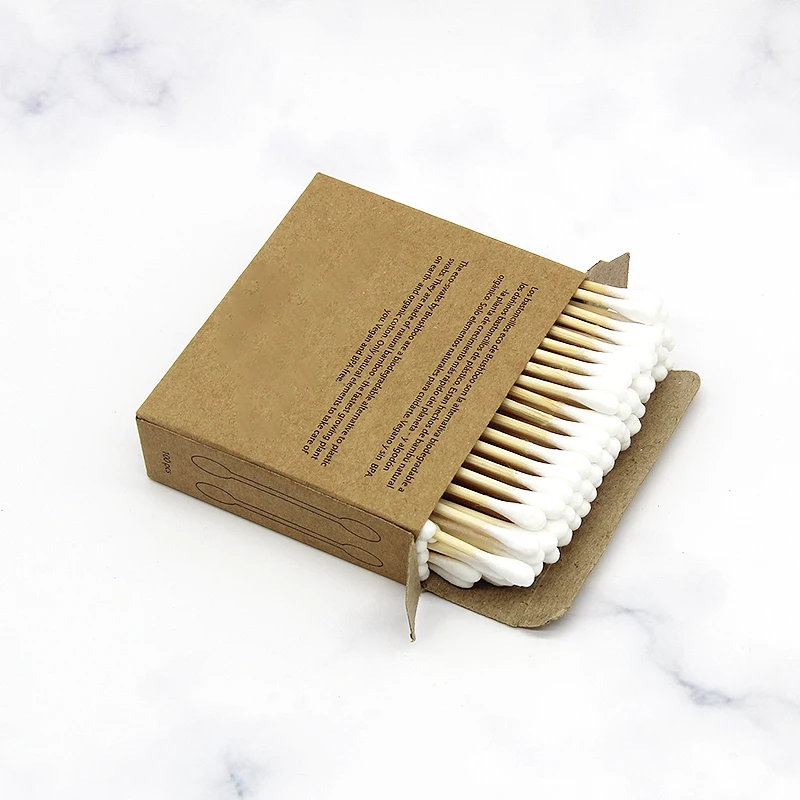 Хлопковый q-образный бамбуковый тампон, биоразлагаемая картонная коробка