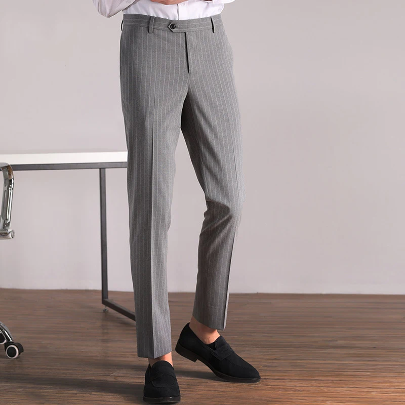 Homme à rayures Business Pantalon Slim Fit Casual formelles Smart Travail Bureau Pantalon