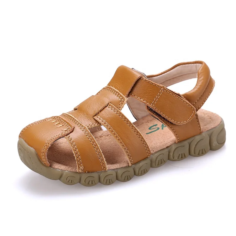 L1014 ITEC Factory Wholesale Simple Design High Quality Children Genuine Leather Closed Toe Sandal for Boys