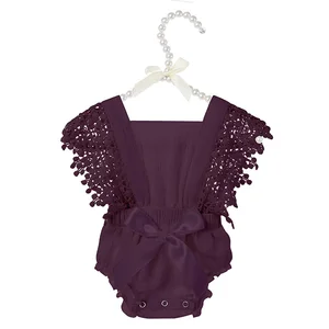 Newborn Newborn Clothes Cotton Muslin Sleeveless Bow Front Baby Jumpsuit Tunic Design Baby Girls Rompers