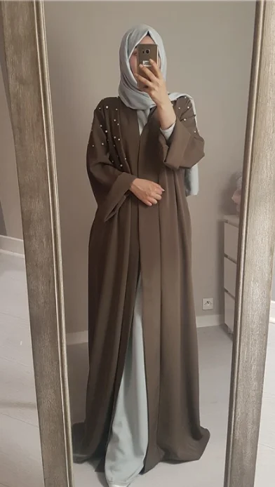 New Style Plain Colors and Pearl Abaya Muslim Dresses for Women Abaya