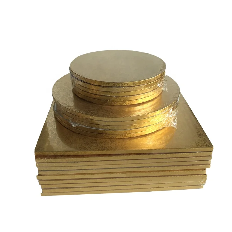 Круглый и квадратный барабан для тортов из гофрированной золотой фольги