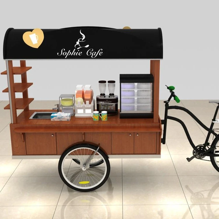 户外自行车食品车与木制零食车出售尼斯设计的食品车