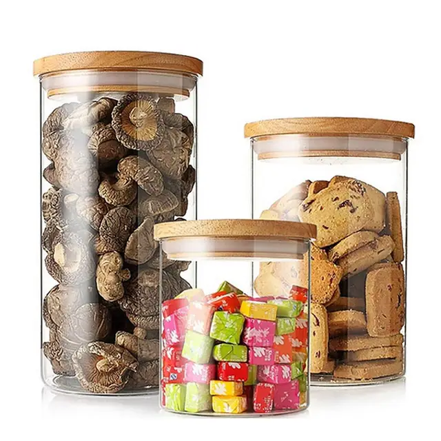 Customized 300ml Airtight Glass Jars with Wood Lid Microwaveable Multifunction Storage Bottles Pasta Seasonings Storage Solution