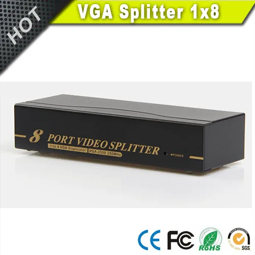 8 Port VGA Splitter Amplifier Booster Box 1 in 8 Out for Multi Monitors with 350MHz Bandwidth