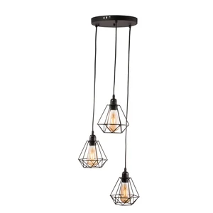 Black Loft Industrial 3 Light Black Iron Cage Pendant Light Ceiling Lamp