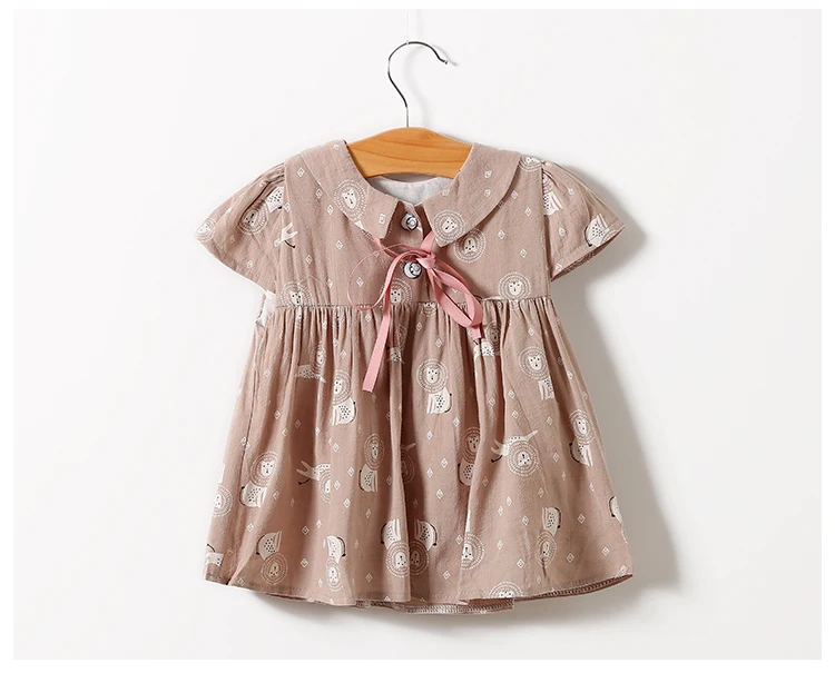 Детская одежда, летнее платье из 100% хлопка с коротким рукавом для маленьких девочек, три цвета, синий и розовый, коричневый, розничная и оптовая продажа