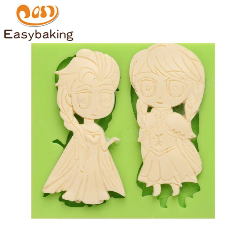 Frozen Anna and Elsa Shape Fondant Silicone Molds for Cake Decorating