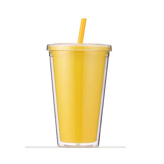 Новая пластиковая акриловая чашка с двойной стенкой и крышкой объемом 16 унций