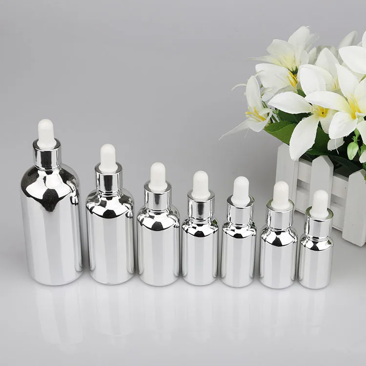 10ml 15ml 20ml 30ml 50ml 100ml Electroplating Silver Essential Oil Glass Bottle with Dropper