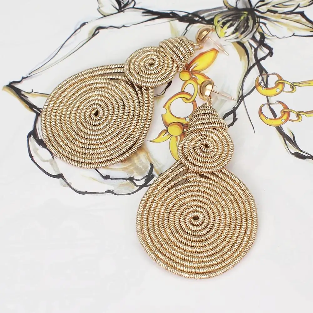 HANSIDON Unique Handmade Alloy Spiral Round Statement Earrings Woman Vintage Metal Drop Dangle Earrings Fashion Jewelry