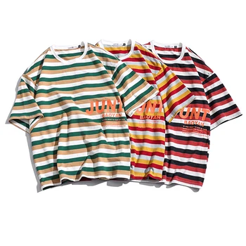 Custom logo cotton man t shirt striped t shirt in bulk