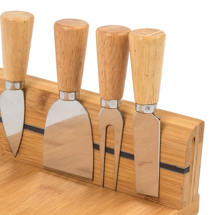
 Набор из бамбуковой сырной доски с проволочной ломтерезкой для сыра, 4 инструмента из нержавеющей стали и маркеры для сыра  
