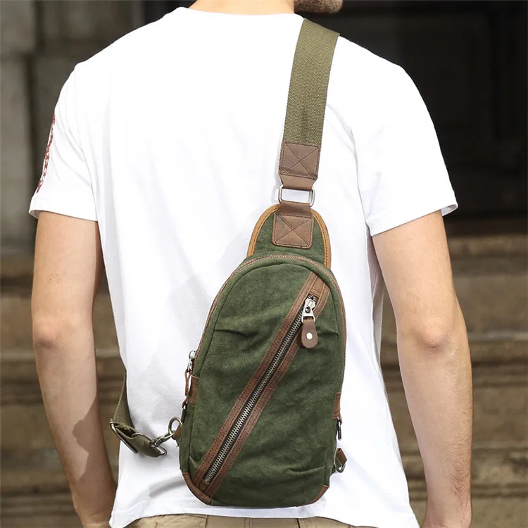 Fashion  Canvas With CowhideTravel Single Shoulder Chest Bag Crossbody Man