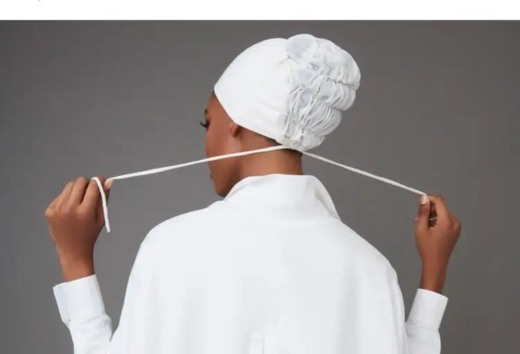 Newest Style Islamic Muslim Ruched Net Panel Elastic Classic Jersey Stretch Tie Back  Underscarf Hat Cap