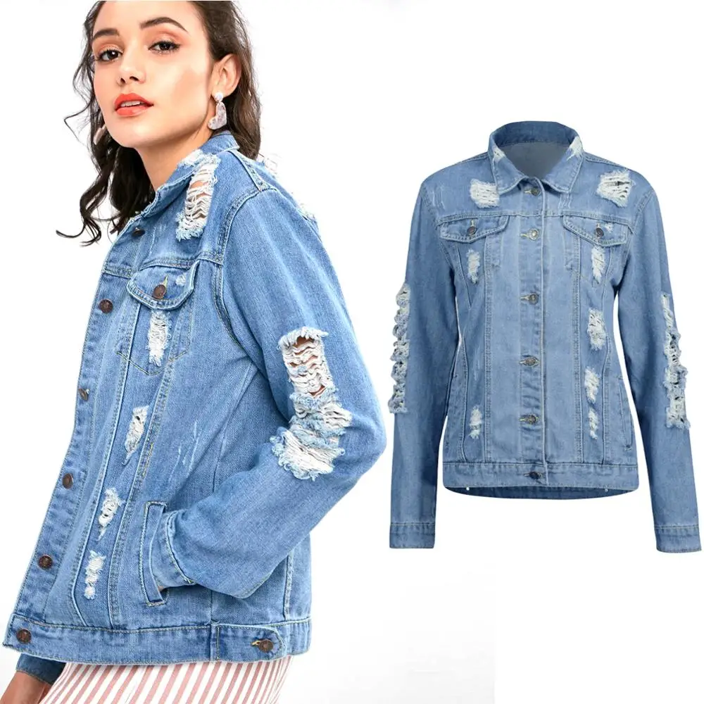 distressed jean jacket women's