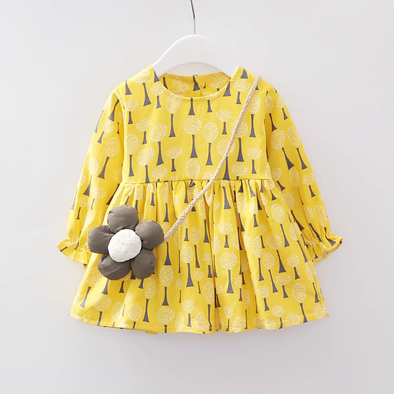 Заводская цена, желтое платье детское платье с длинными рукавами из хлопка