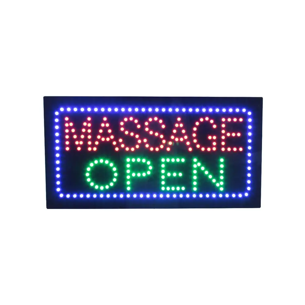 Spas LED Open Massage Sign for Business Displays 15H x 27W x 1D Flashing Oval Electronic Light Up Sign for Massage Parlors 