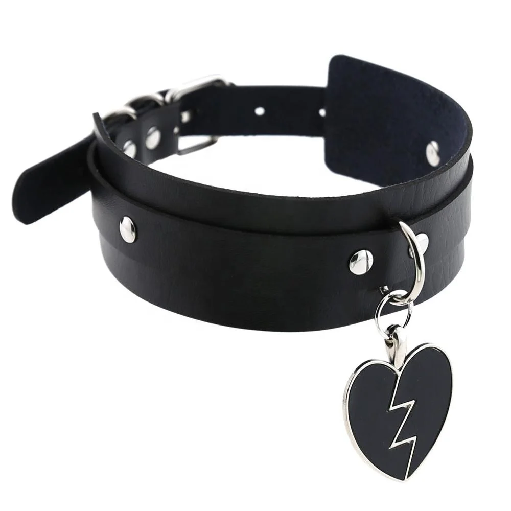 Sexy Punk Egirl Choker Collar Leather Heart Choker Bondage Cosplay Goth  Jewelry Women Gothic Male Necklace Harajuku Accessories