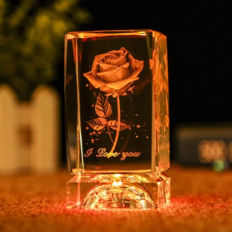 Crystown FREE SAMPLE K9 Glass Cube LED Base Wedding Gift Engraving Block 3D Laser Crystal PaperWeight K9 Cubes Crystal Blank