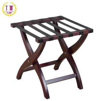 Hotel Heavy Duty Wooden Luggage Rack With 6 Black Straps
