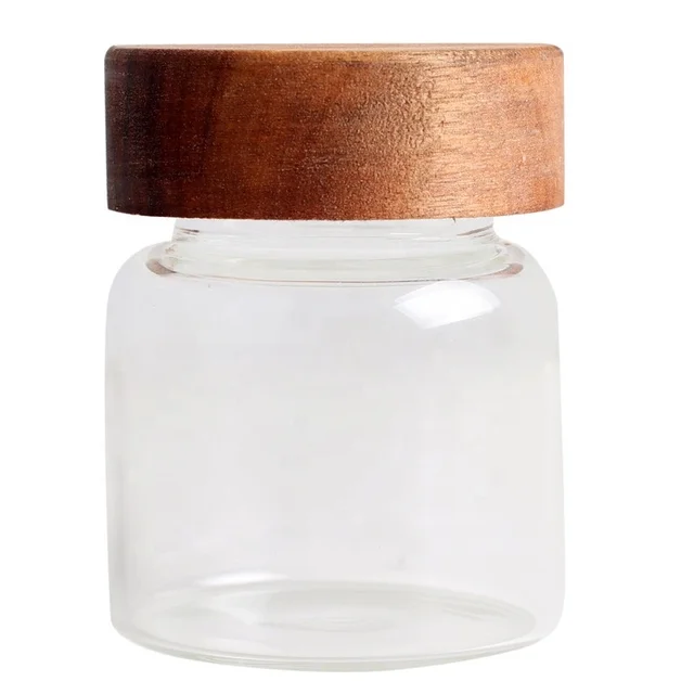 Modern Eco-Friendly  Borosilicate Glass Storage Jars Customizable Logo Classic Acacia Wood Lid Available Customized