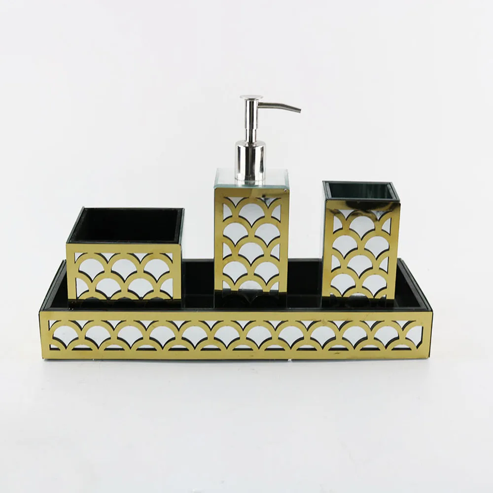 New Mirrored Glass Bathroom Accessories Set Of 4 Pcs Buy Bathroom Accessories Set