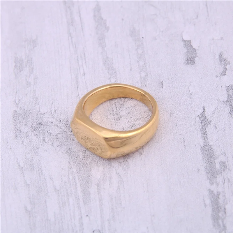 custom chin flat surface gold stainless steel blank signet ring