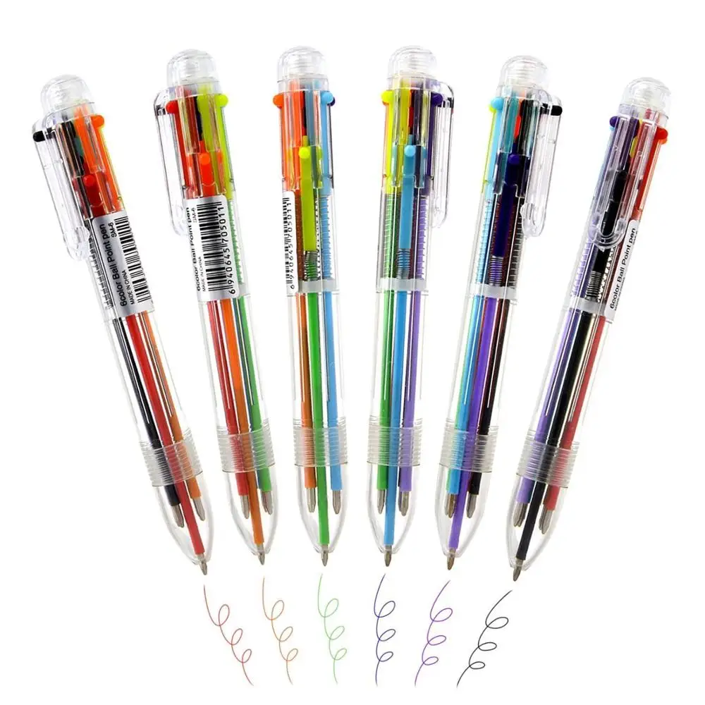 50 Pack Multicolor Ballpoint Fun Pens 0.5mm 6-in-1 Rainbow