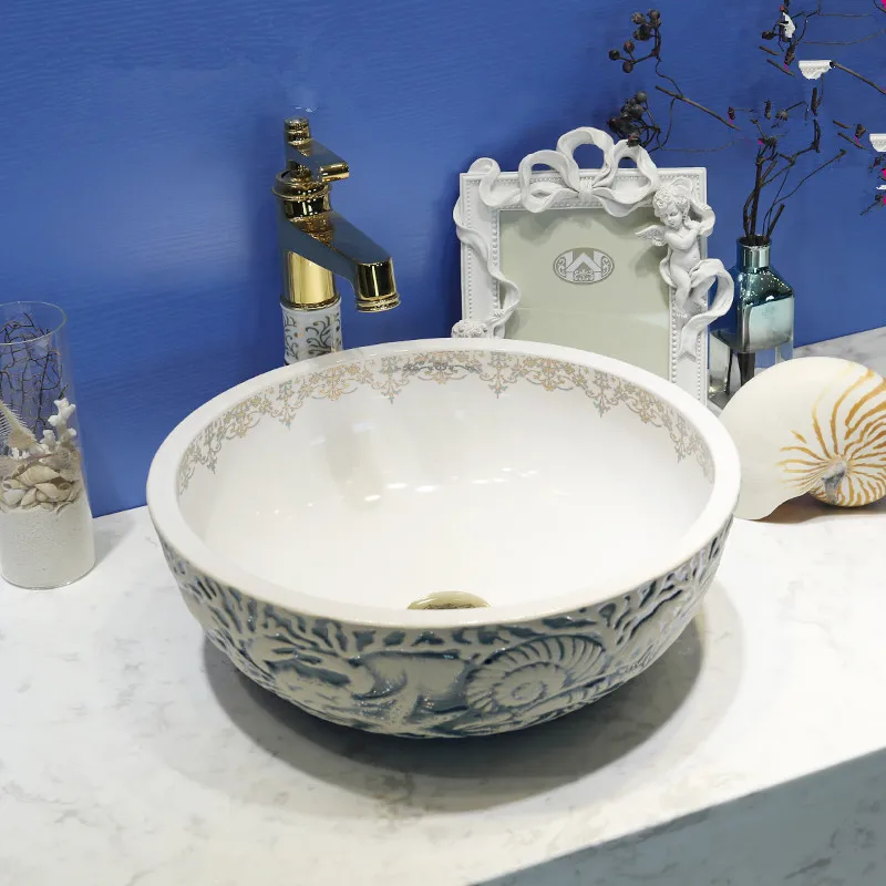 ヨーロッパスタイル中国洗面台シンク景徳鎮アートカウンタートップ