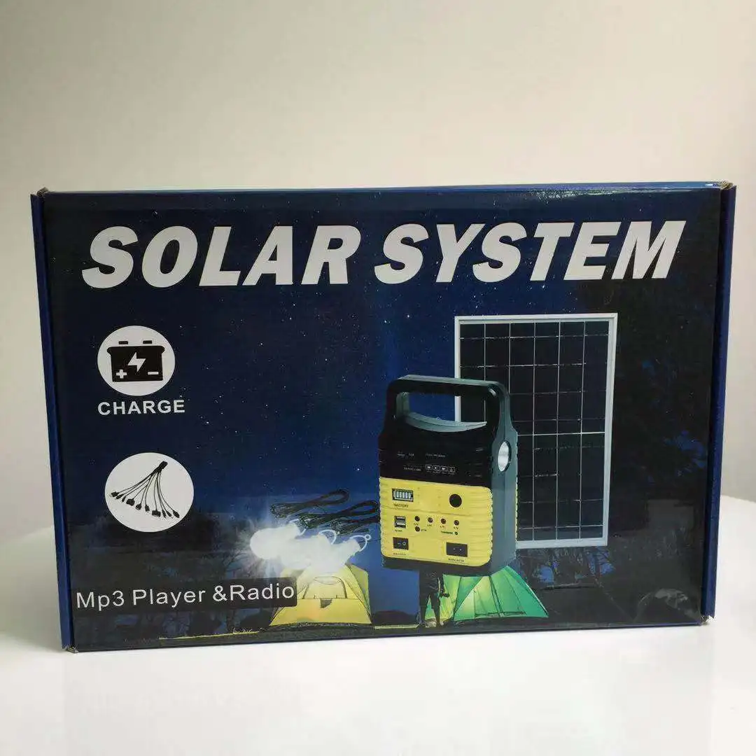 Портативный комплект домашнего освещения с солнечной панелью 10 Вт с mp3 mp4 Fm-радио