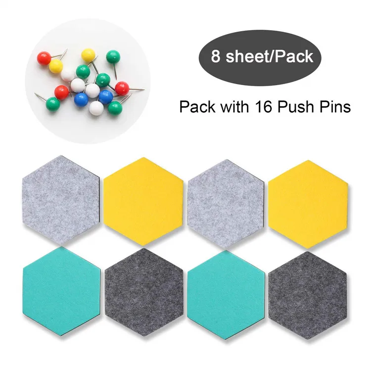 6 Pcs Hexagon Felt Wall Tiles, Self Adhesive Cork Board Large