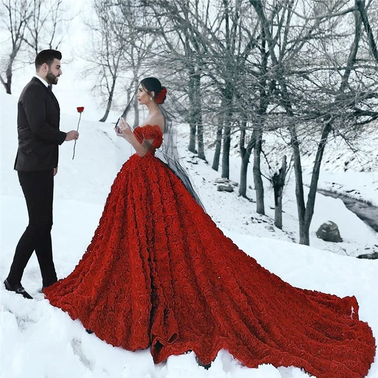 Trail Ball Gown Sexy Red Wedding Gowns ...