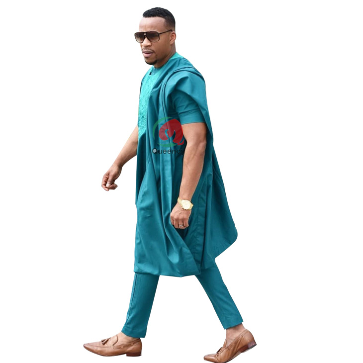 Африканская мужская длинная одежда Queency 2019 года, богатый базин, мужской костюм, топ, рубашка, брюки, комплект из 3 предметов, большие размеры