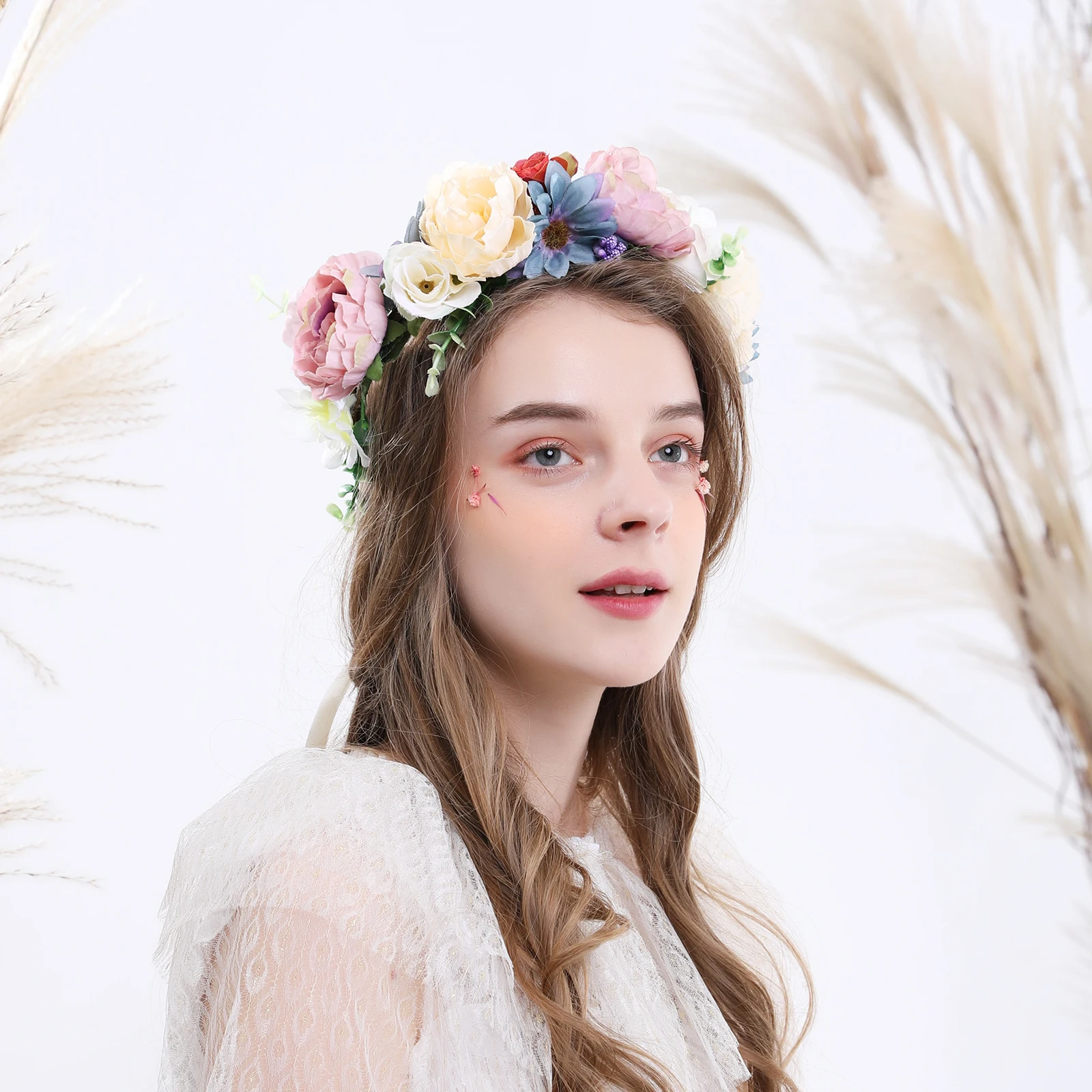 Download Boho Wedding Beach Colorful Designer Bridal Flower Halo Bride Crown Flower Girl Tiara Buy New Birthday Girl Floral Head Wreath Crown Accessories Lady Flower Hair Crown Wholesale Holiday Summer Beach Floral Lady