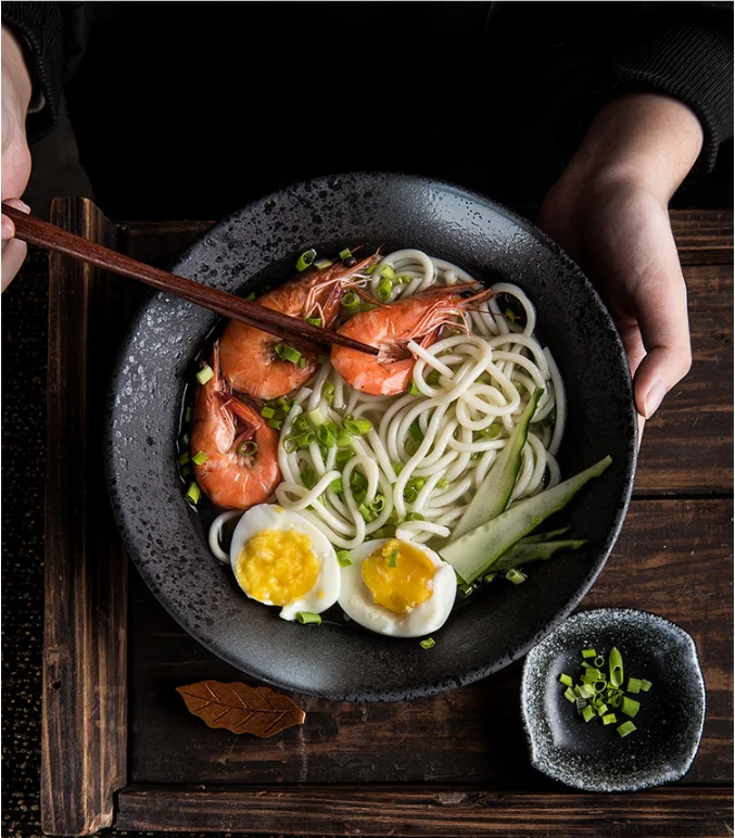 FENN Japanese style restaurant serving black 7 / 9 inch soup ceramic ramen bowl for sale ceramic ramen bowl vintage style