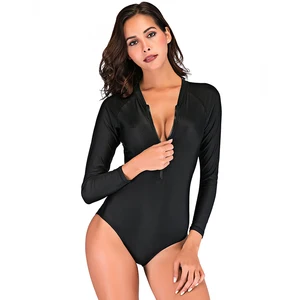 Sbart Long Sleeve One Piece Swimsuit Women Black Color Plus Size Bathing Suit Triangle Monokinis Cholrine Resistant Swimwear