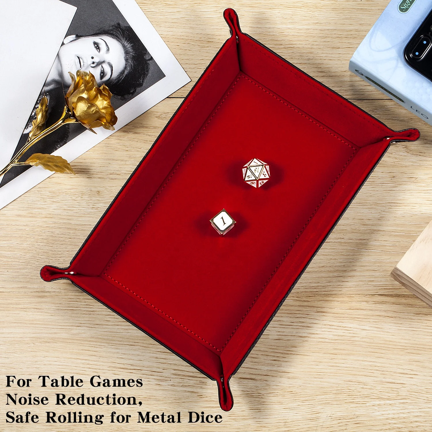 Оптовая продажа, складной лоток для хранения игральных костей из искусственной кожи на заказ