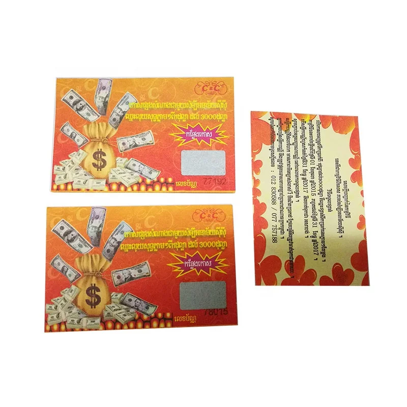 High-quality Watermark Embossed Sratch off Lucky Draw Win Card/voucher/paper/coupon for Promotion