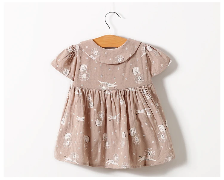 Детская одежда, летнее платье из 100% хлопка с коротким рукавом для маленьких девочек, три цвета, синий и розовый, коричневый, розничная и оптовая продажа