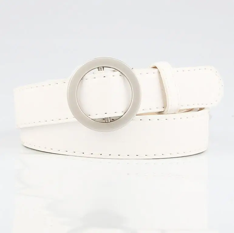 Round Buckle Faux Leather Belt