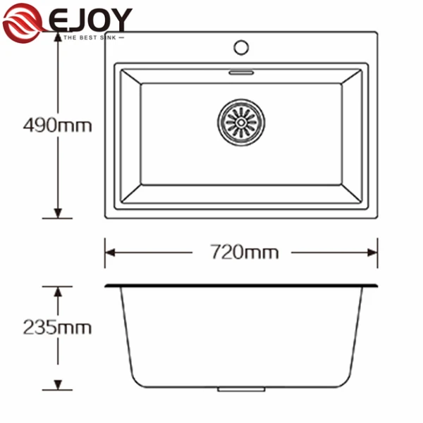 EJOY High Quality NET725 Quartz Composite Sink OEM Quartz Stone Kitchen Sink