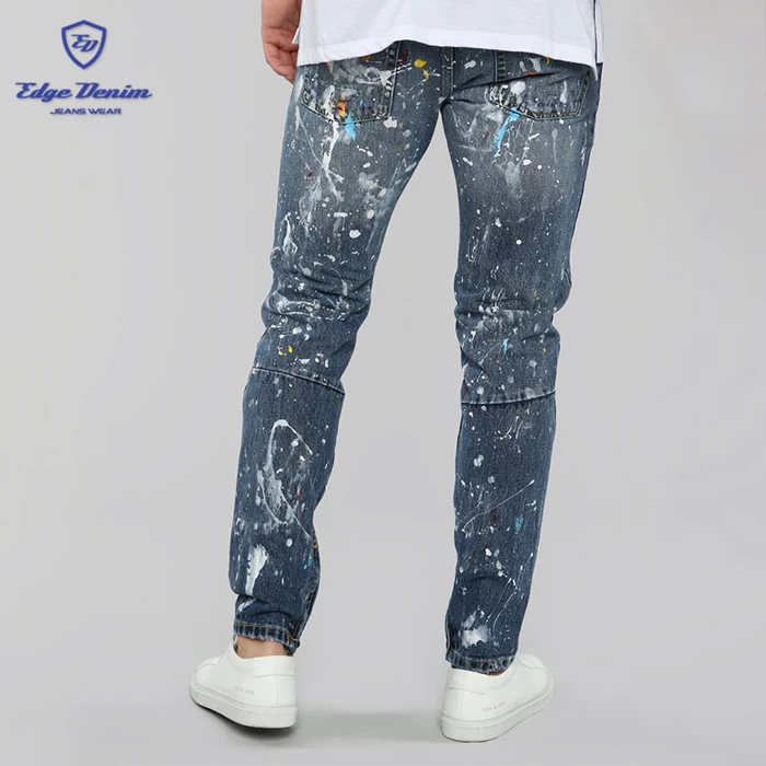 Pantalones vaqueros con pintura a mano vintage, pantalones